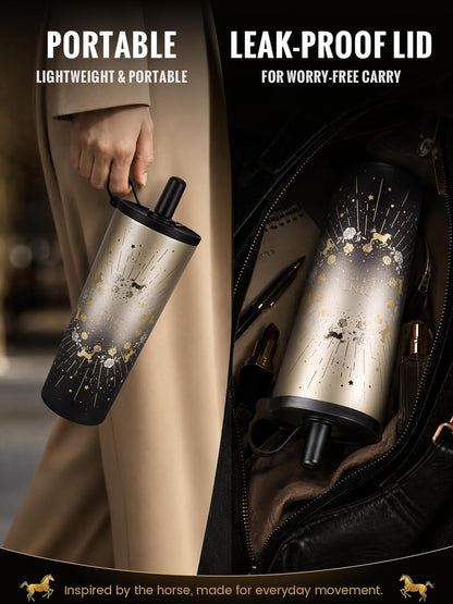 GiNT 25 oz Tumbler with Straw, Insulated Cup with Straw, 316L Stainless Steel Travel Tumbler with Leak-Resistant Screw Lid, Sweat-Free Cupholder Friendly Water Cup, Raised Gold Foil Artwork