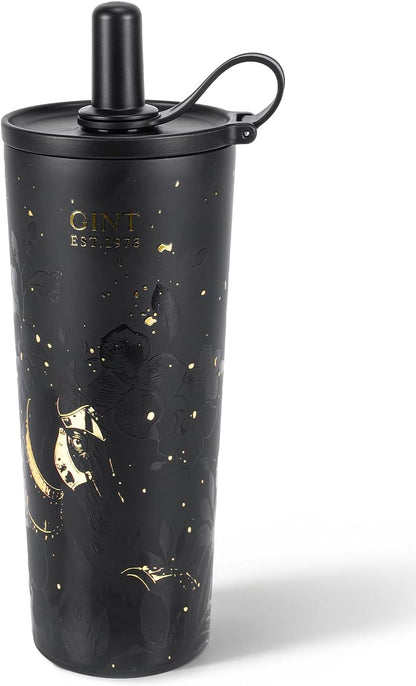 GiNT 25 oz Tumbler with Straw, Insulated Cup with Straw, 316L Stainless Steel Travel Tumbler with Leak-Resistant Screw Lid, Sweat-Free Cupholder Friendly Water Cup, Raised Gold Foil Artwork