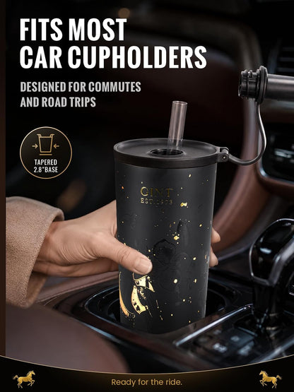 GiNT 25 oz Tumbler with Straw, Insulated Cup with Straw, 316L Stainless Steel Travel Tumbler with Leak-Resistant Screw Lid, Sweat-Free Cupholder Friendly Water Cup, Raised Gold Foil Artwork