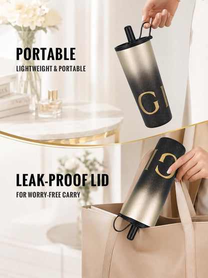 GiNT 25 oz Tumbler with Straw, Insulated Cup with Straw, 316L Stainless Steel Travel Tumbler with Leak-Resistant Screw Lid, Sweat-Free Cupholder Friendly Water Cup, Raised Gold Foil Artwork