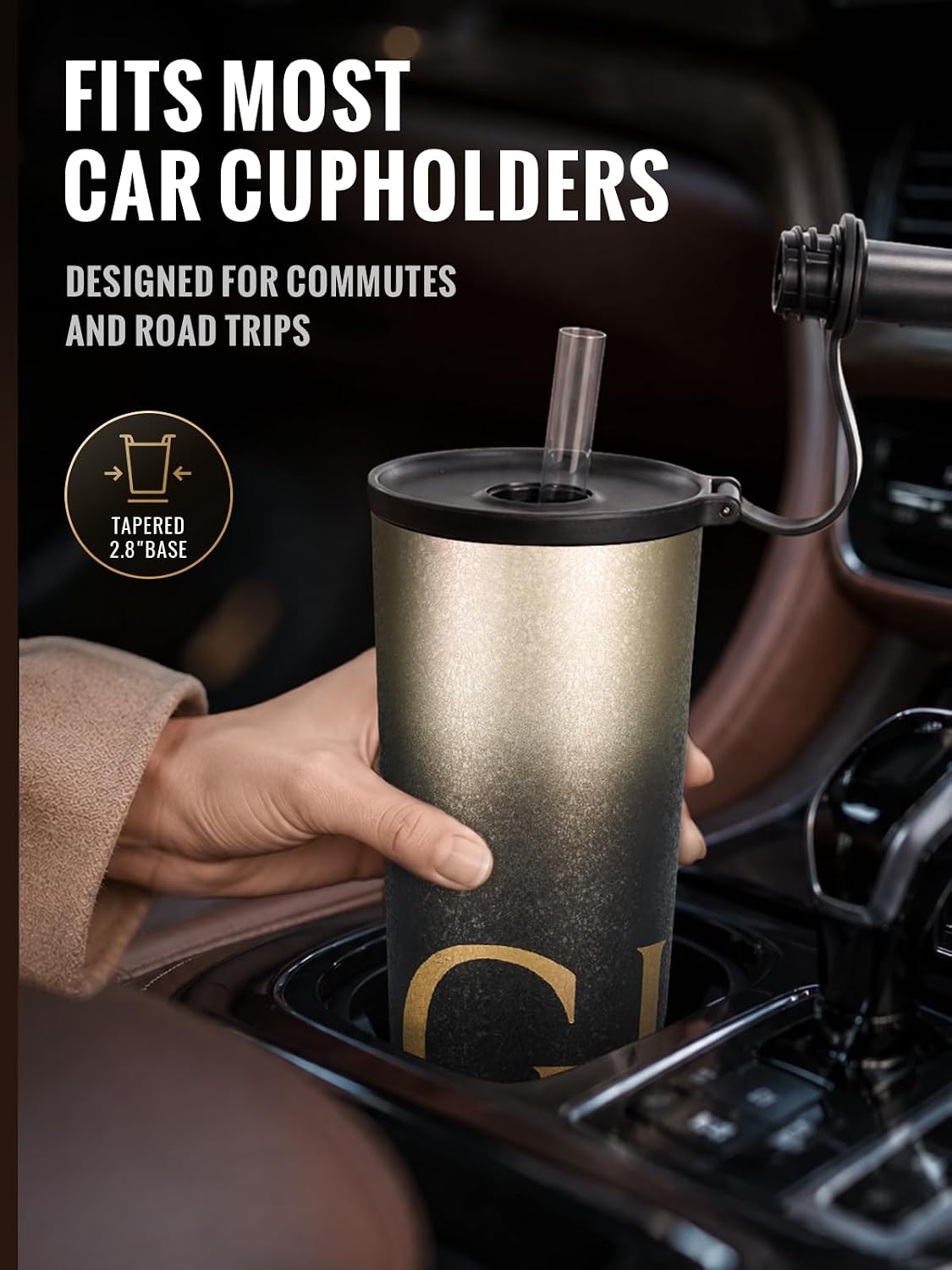 GiNT 25 oz Tumbler with Straw, Insulated Cup with Straw, 316L Stainless Steel Travel Tumbler with Leak-Resistant Screw Lid, Sweat-Free Cupholder Friendly Water Cup, Raised Gold Foil Artwork