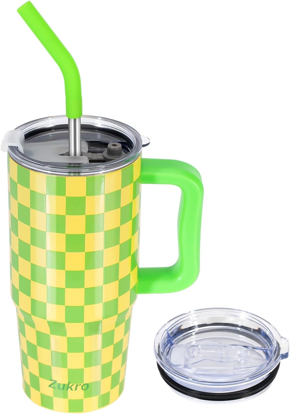 Zukro 24 oz Insulated Stainless Steel Tumbler with Handle and Metal Straw | Leak Proof, Sweat Proof, Double Wall Travel Coffee Cup Keep Drinks Cold 24 Hours for Water, Home, Office, Fit in Cupholder