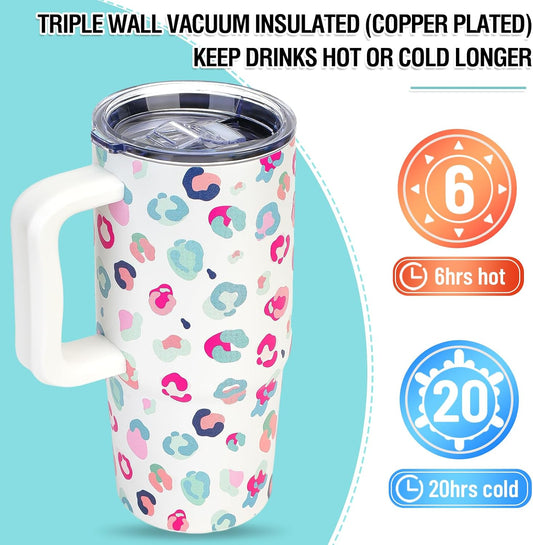 Zukro 24 oz Insulated Stainless Steel Tumbler with Handle and Metal Straw | Leak Proof, Sweat Proof, Double Wall Travel Coffee Cup Keep Drinks Cold 24 Hours for Water, Home, Office, Fit in Cupholder
