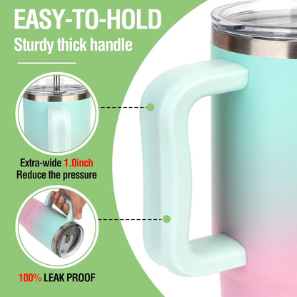 Zukro 24 oz Insulated Stainless Steel Tumbler with Handle and Metal Straw | Leak Proof, Sweat Proof, Double Wall Travel Coffee Cup Keep Drinks Cold 24 Hours for Water, Home, Office, Fit in Cupholder