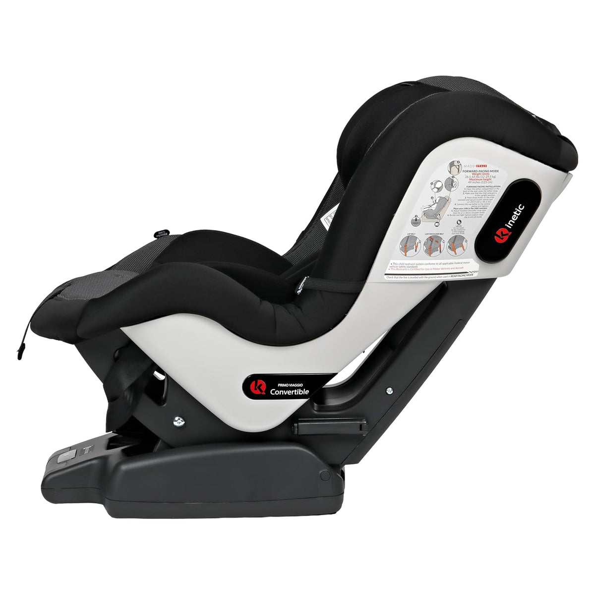 Primo Viaggio Convertible Kinetic - Reversible Car Seat - Rear Facing for Children 5 to 45 lbs and Forward Facing for Children 26.5 to 65 lbs - Made in Italy - Licorice (Black)