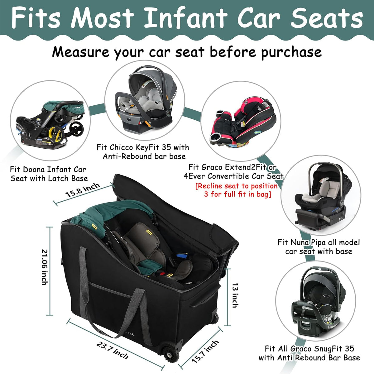 SCTEL Infant Car Seat Travel Bag Fit Doona Car Seat Stroller and Base