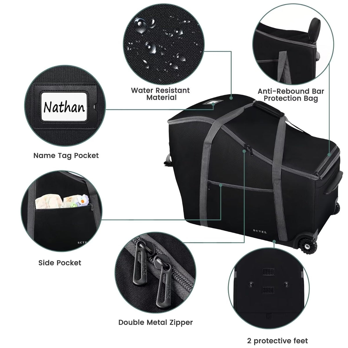 SCTEL Infant Car Seat Travel Bag Fit Doona Car Seat Stroller and Base