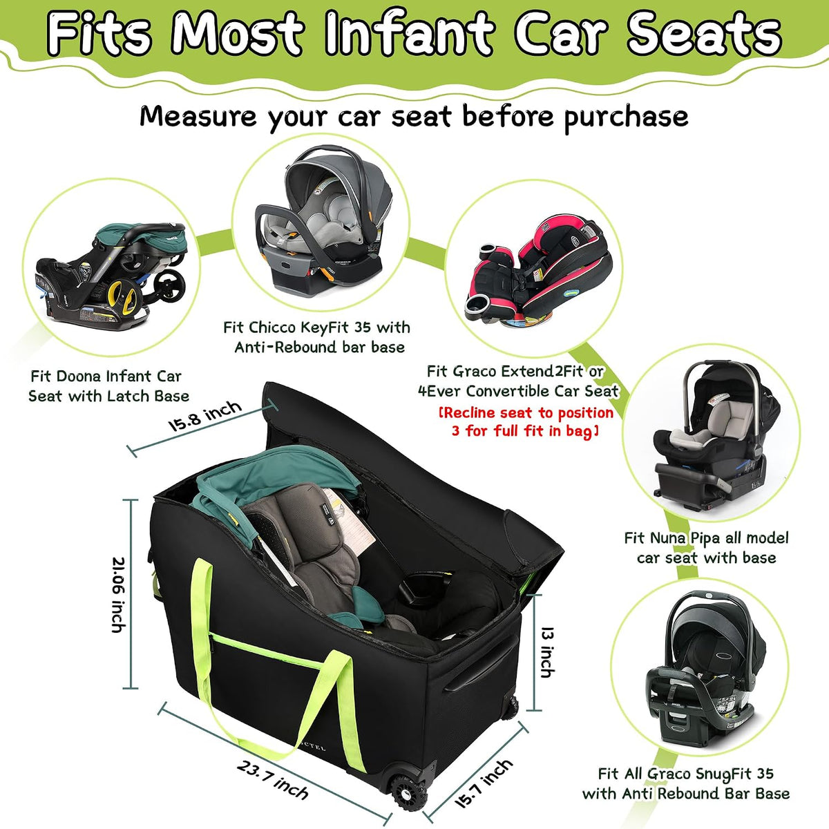 SCTEL Infant Car Seat Travel Bag Fit Doona Car Seat Stroller and Base