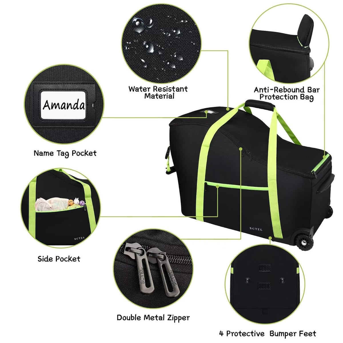 SCTEL Infant Car Seat Travel Bag Fit Doona Car Seat Stroller and Base