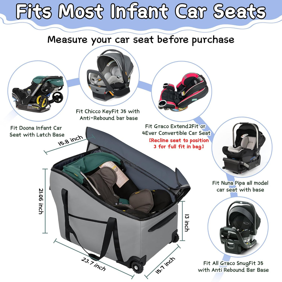 SCTEL Infant Car Seat Travel Bag Fit Doona Car Seat Stroller and Base