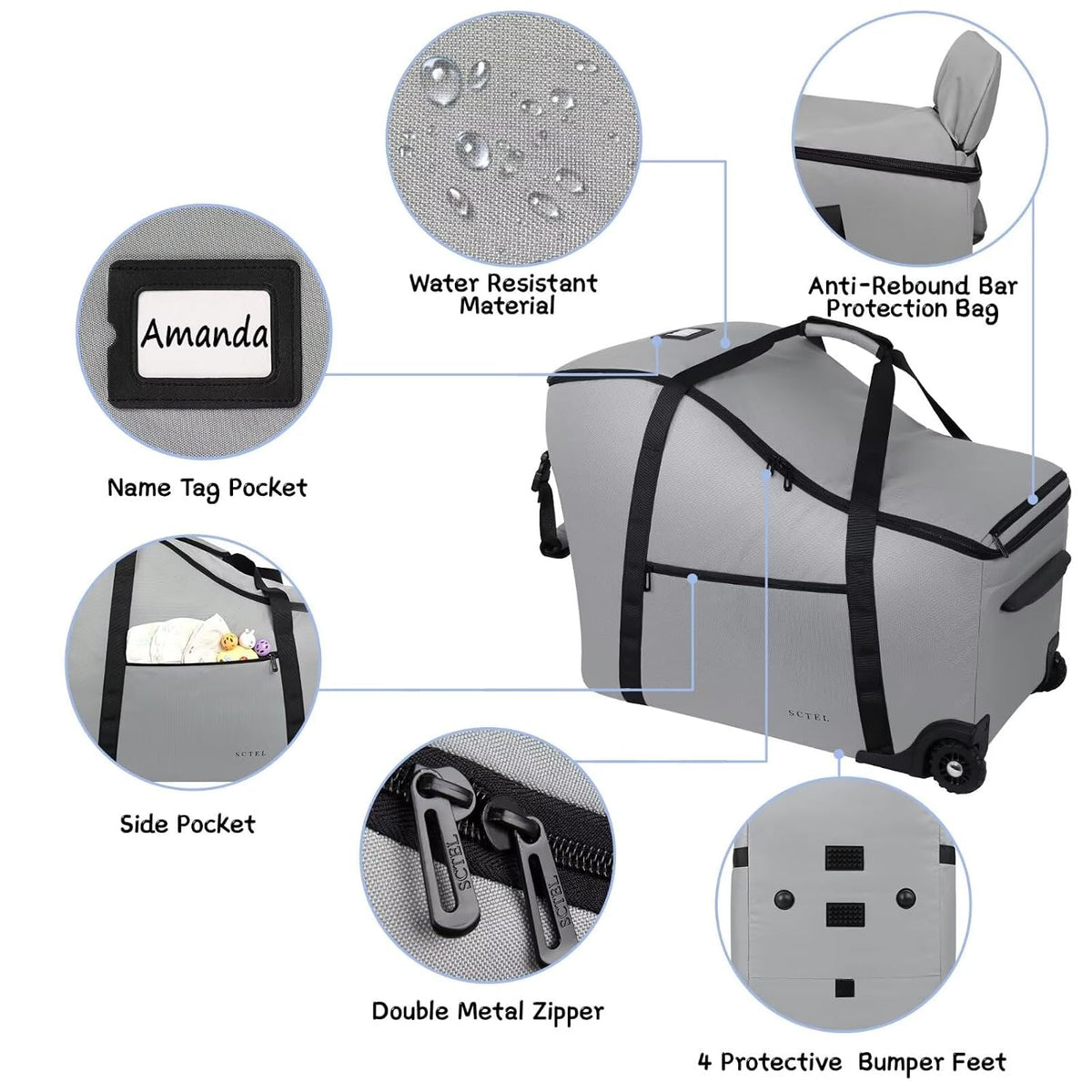 SCTEL Infant Car Seat Travel Bag Fit Doona Car Seat Stroller and Base