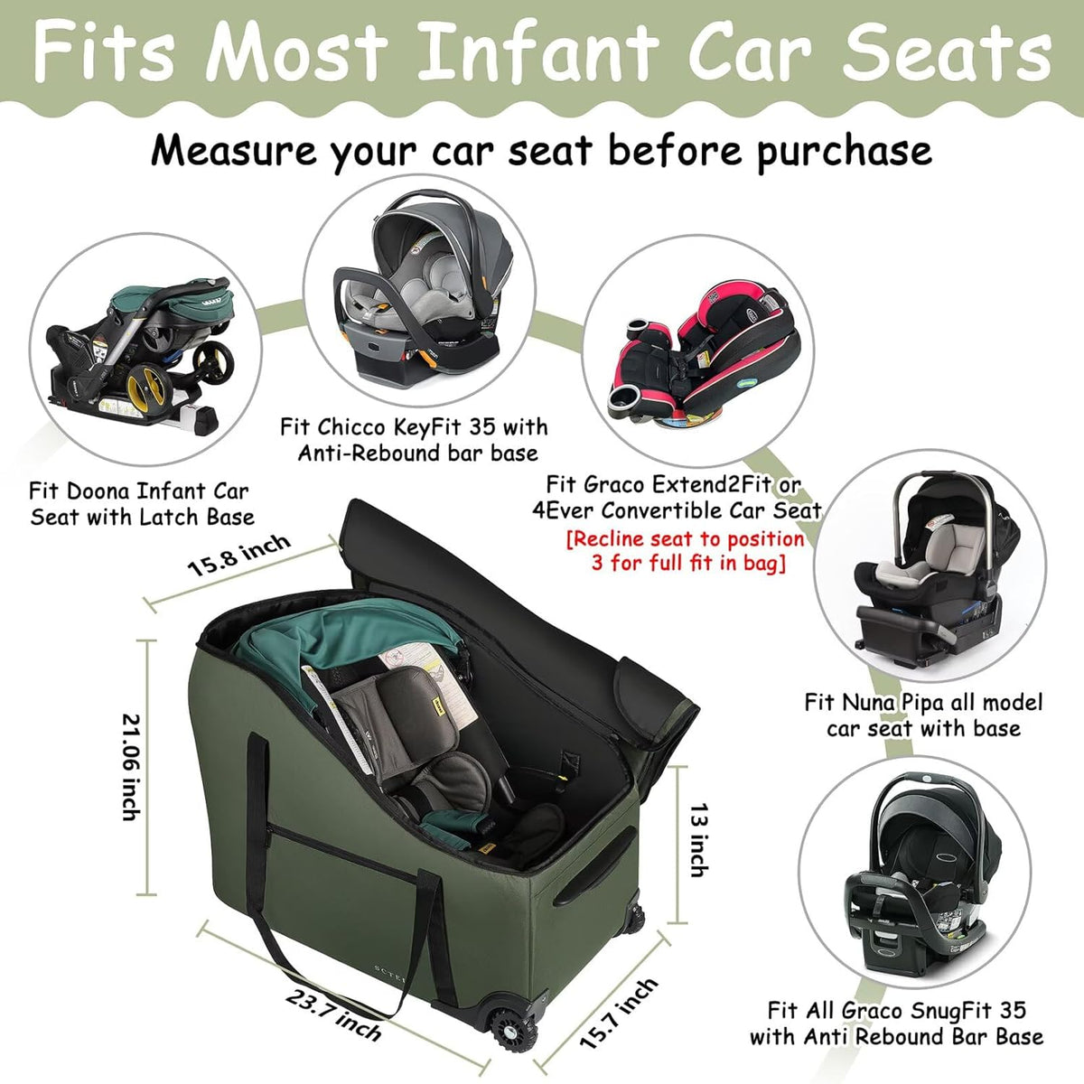 SCTEL Infant Car Seat Travel Bag Fit Doona Car Seat Stroller and Base