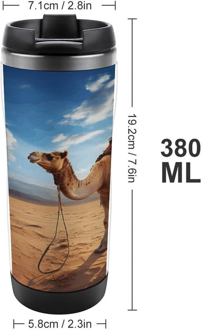 13oz Insulated Travel Coffee Mug Reusable Coffee Cup Water Bottle | Camel Blue Sky Travel Mug with Leak Proof Lid Double Wall Stainless Steel Coffee Tumbler Personalized Gift