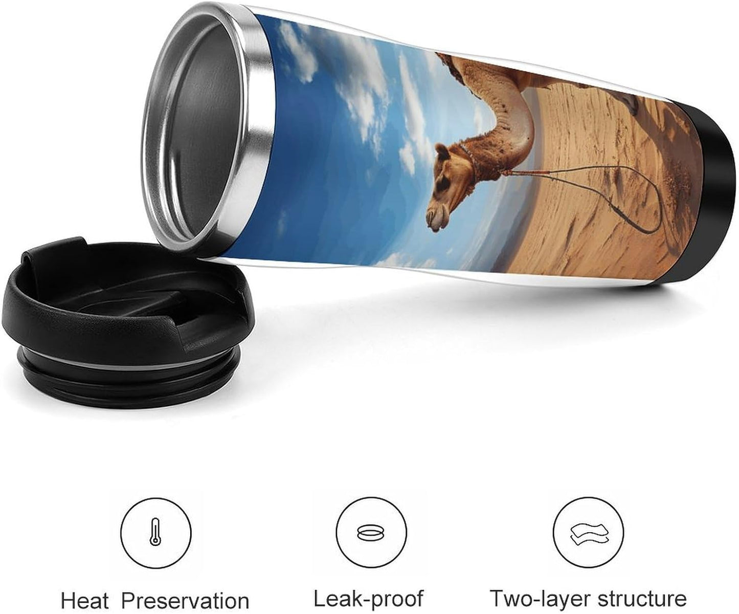 13oz Insulated Travel Coffee Mug Reusable Coffee Cup Water Bottle | Camel Blue Sky Travel Mug with Leak Proof Lid Double Wall Stainless Steel Coffee Tumbler Personalized Gift