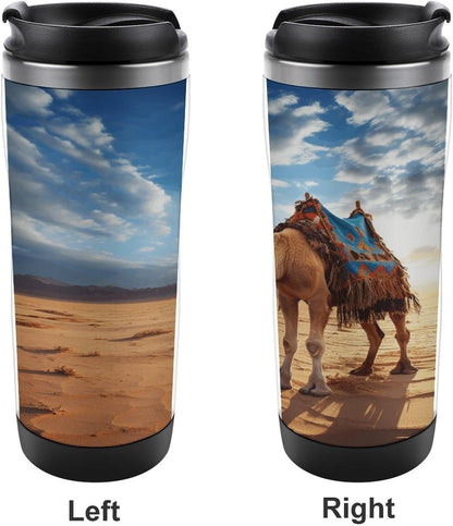13oz Insulated Travel Coffee Mug Reusable Coffee Cup Water Bottle | Camel Blue Sky Travel Mug with Leak Proof Lid Double Wall Stainless Steel Coffee Tumbler Personalized Gift