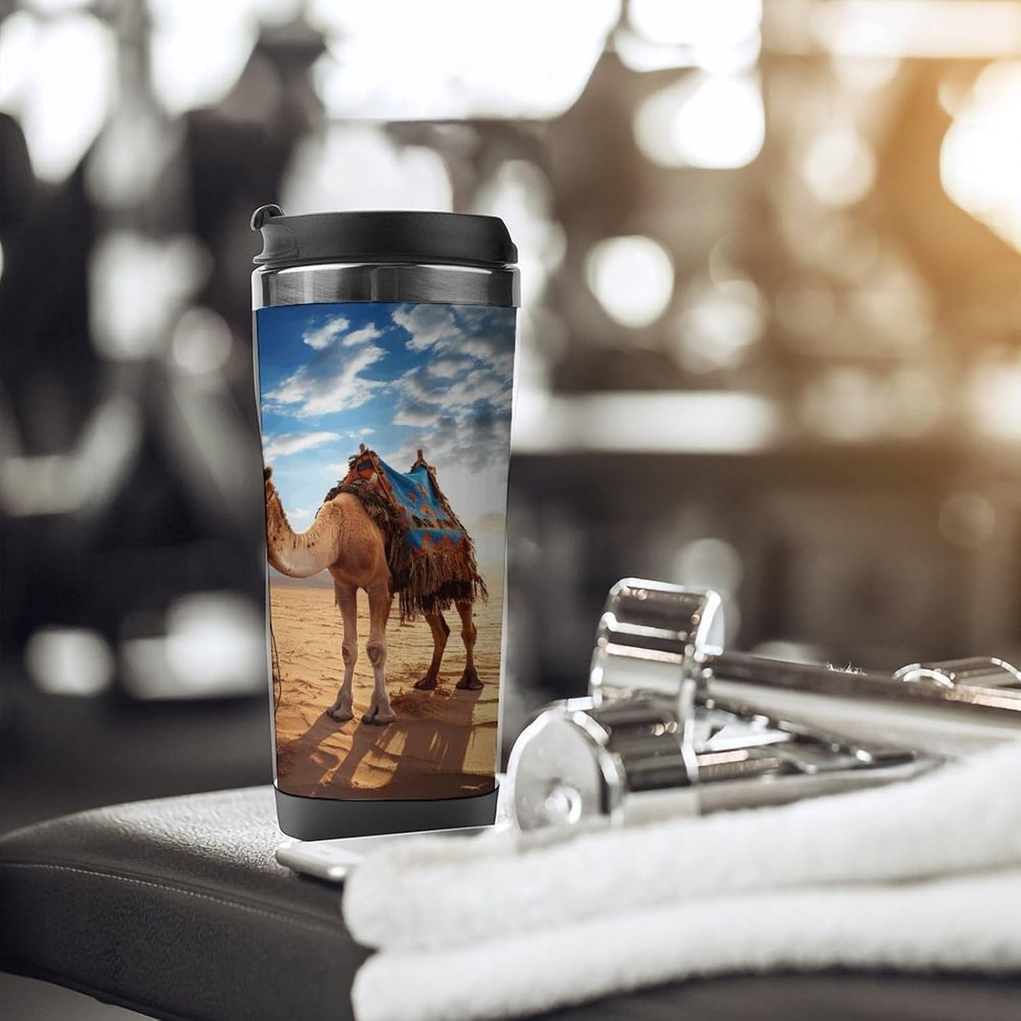 13oz Insulated Travel Coffee Mug Reusable Coffee Cup Water Bottle | Camel Blue Sky Travel Mug with Leak Proof Lid Double Wall Stainless Steel Coffee Tumbler Personalized Gift