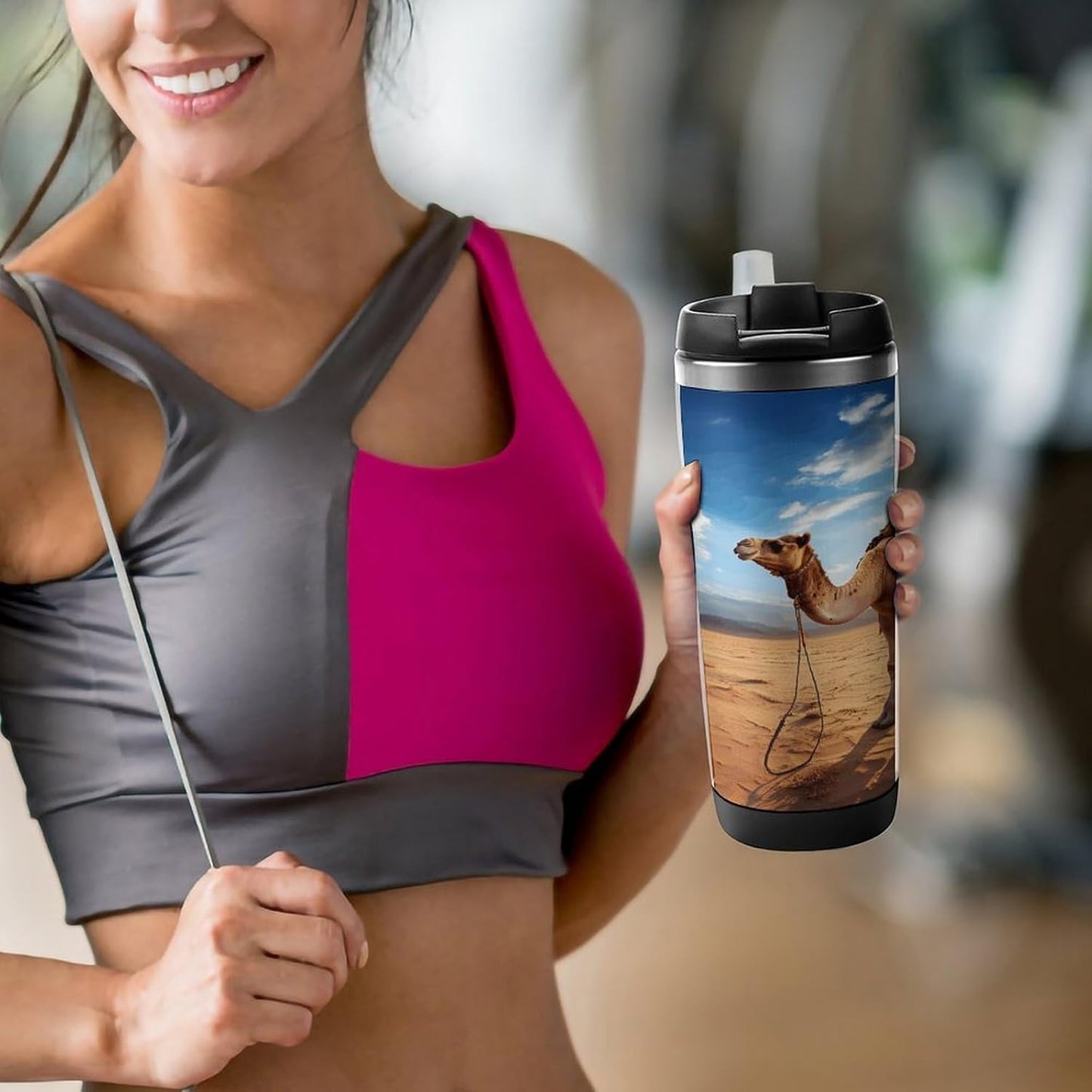 13oz Insulated Travel Coffee Mug Reusable Coffee Cup Water Bottle | Camel Blue Sky Travel Mug with Leak Proof Lid Double Wall Stainless Steel Coffee Tumbler Personalized Gift