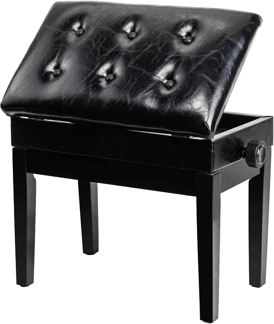 Piano Bench Adjustable with Storage Faux Leather Wooden Seat