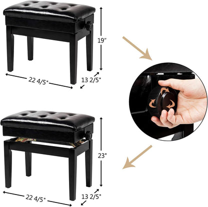Piano Bench Adjustable with Storage Faux Leather Wooden Seat