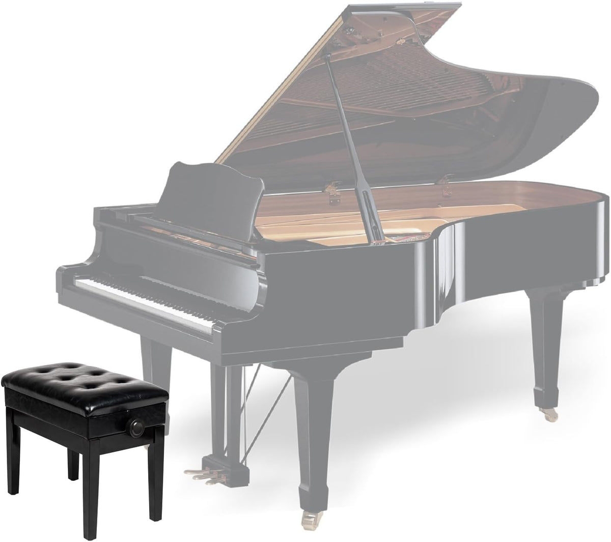 Piano Bench Adjustable with Storage Faux Leather Wooden Seat