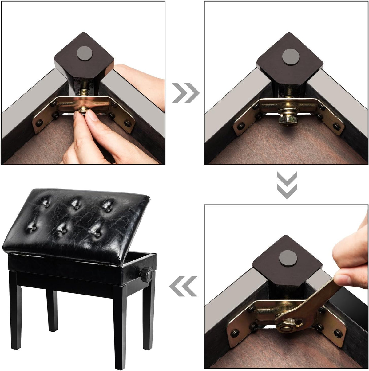 Piano Bench Adjustable with Storage Faux Leather Wooden Seat