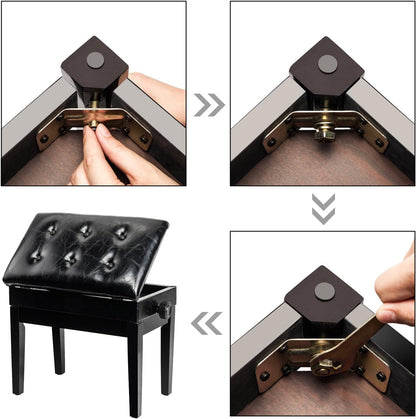 Piano Bench Adjustable with Storage Faux Leather Wooden Seat