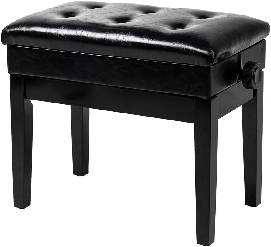 Piano Bench Adjustable with Storage Faux Leather Wooden Seat