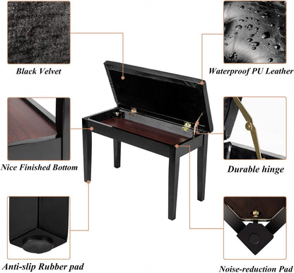 Piano Bench Adjustable with Storage Faux Leather Wooden Seat