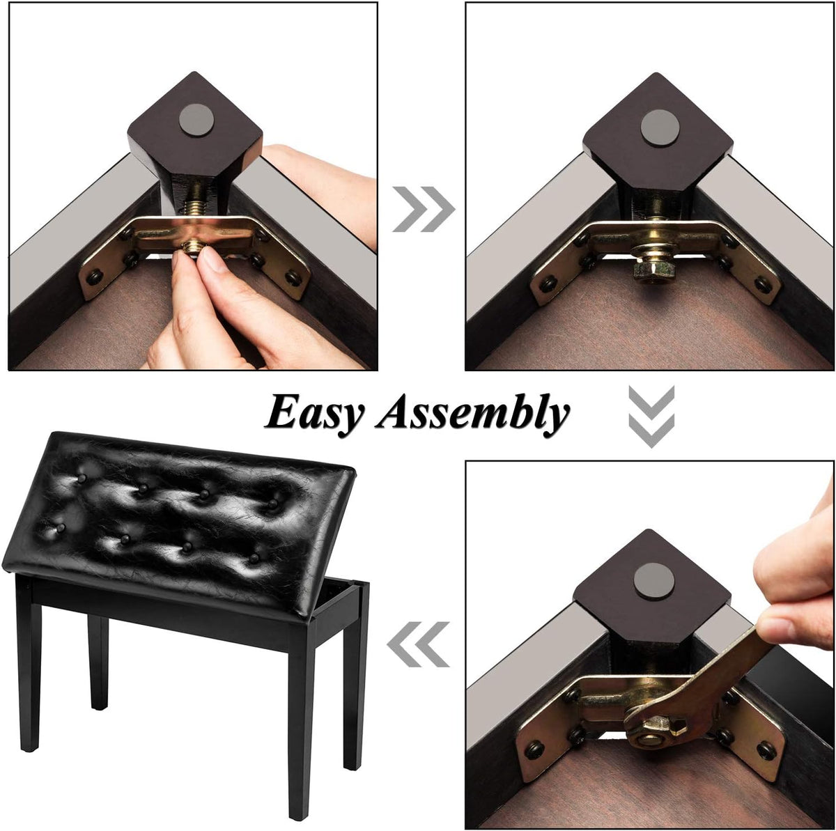 Piano Bench Adjustable with Storage Faux Leather Wooden Seat