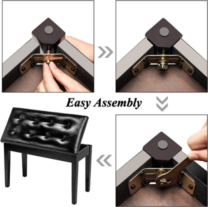Piano Bench Adjustable with Storage Faux Leather Wooden Seat