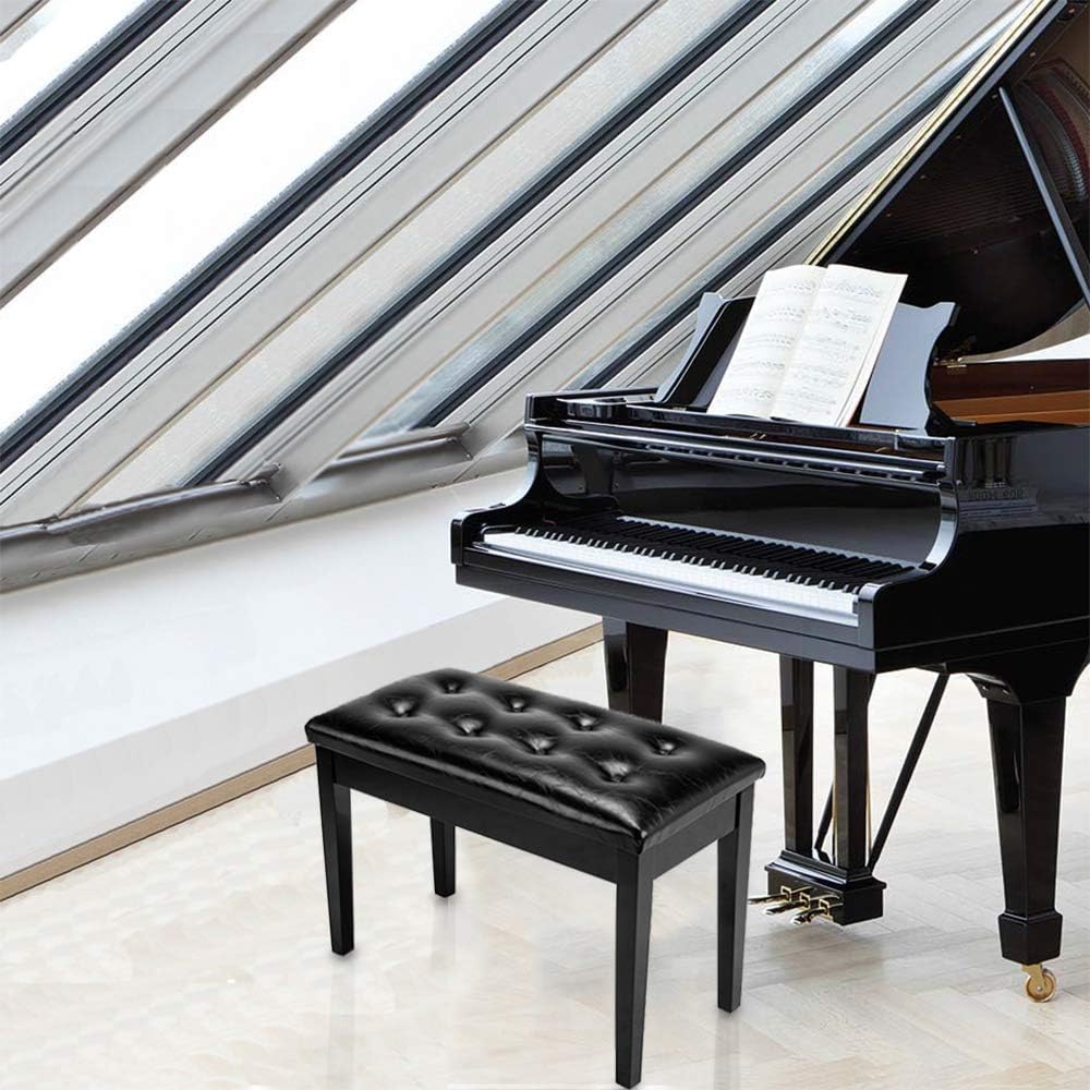 Piano Bench Adjustable with Storage Faux Leather Wooden Seat