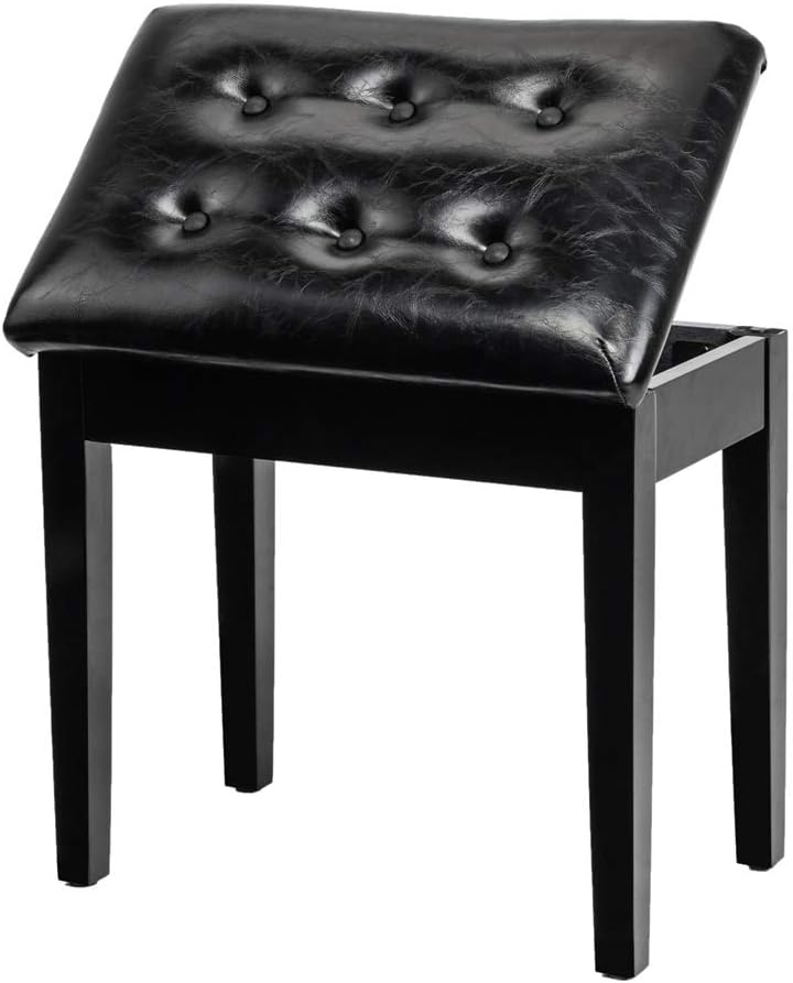 Piano Bench Adjustable with Storage Faux Leather Wooden Seat