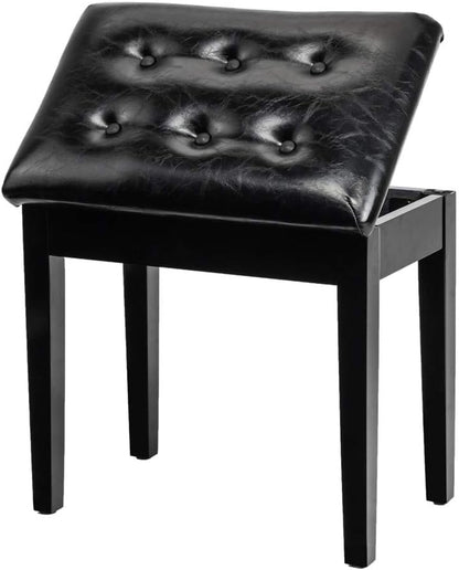 Piano Bench Adjustable with Storage Faux Leather Wooden Seat