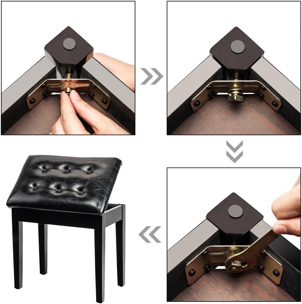 Piano Bench Adjustable with Storage Faux Leather Wooden Seat