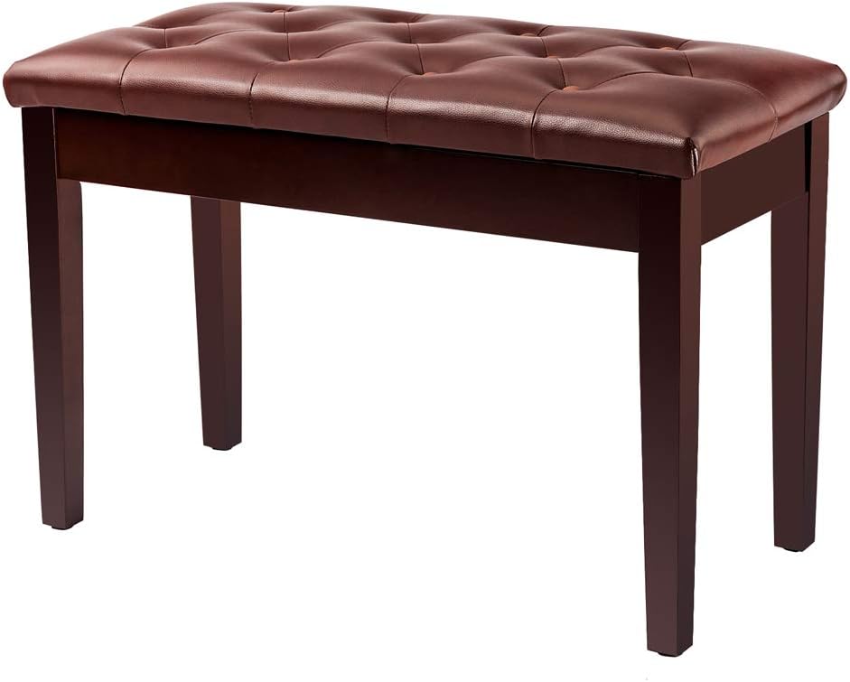 Piano Bench Adjustable with Storage Faux Leather Wooden Seat