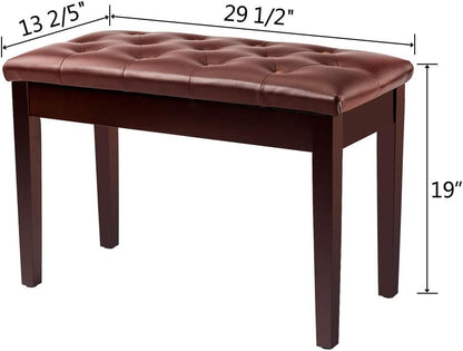 Piano Bench Adjustable with Storage Faux Leather Wooden Seat