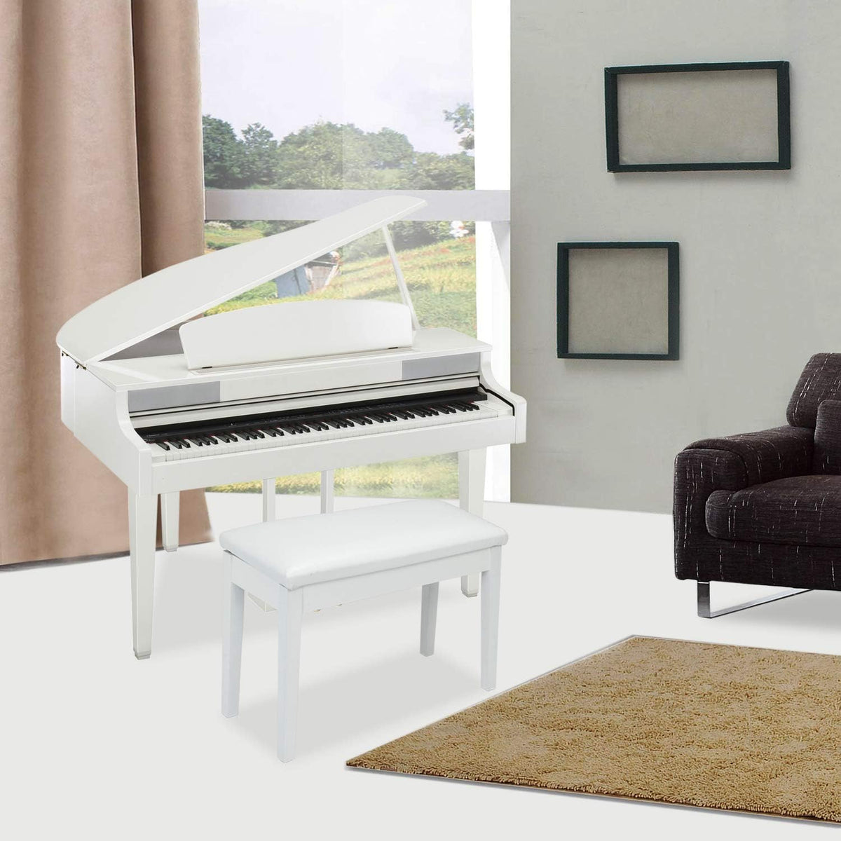 Piano Bench Adjustable with Storage Faux Leather Wooden Seat