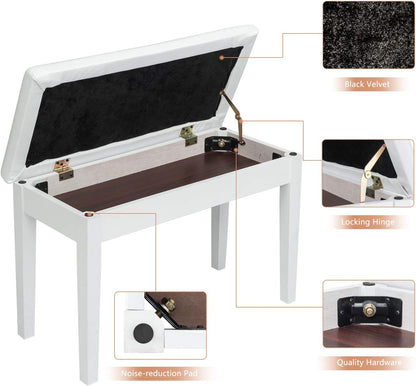 Piano Bench Adjustable with Storage Faux Leather Wooden Seat