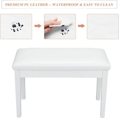 Piano Bench Adjustable with Storage Faux Leather Wooden Seat