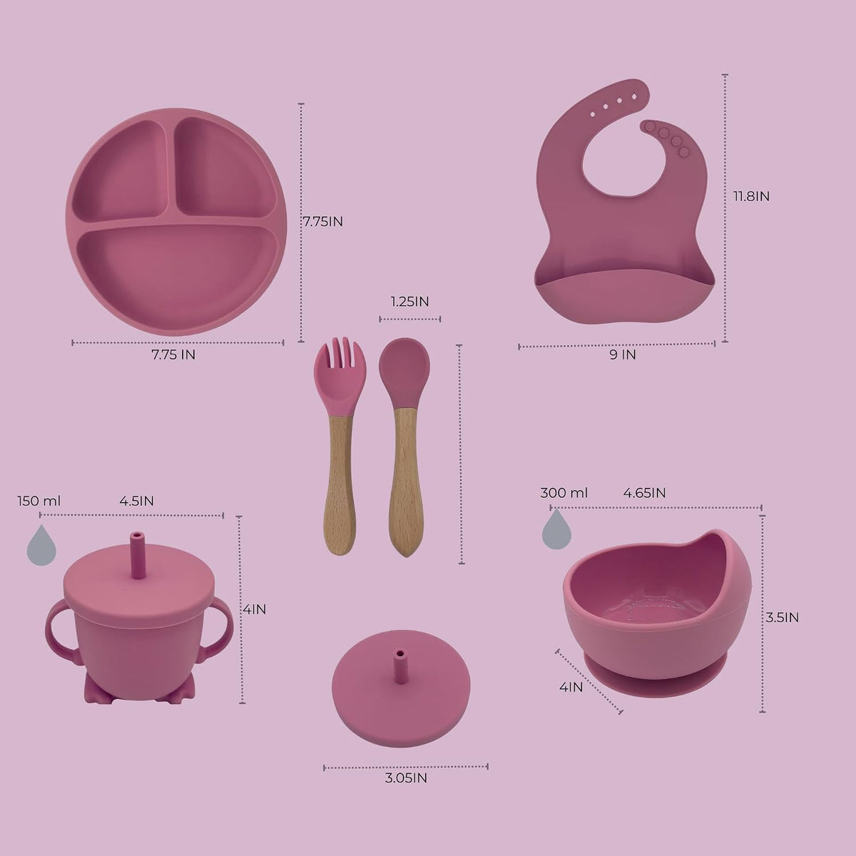 koala Silicone Baby Feeding Set, Baby Spoons Fork Suction Bowl Divided Plate Bib Cup Food Eating Utensils - 6+ Months (LIght Brown)