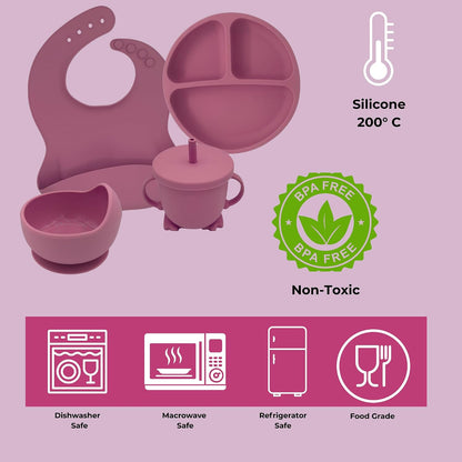 koala Silicone Baby Feeding Set, Baby Spoons Fork Suction Bowl Divided Plate Bib Cup Food Eating Utensils - 6+ Months (LIght Brown)