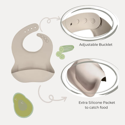 koala Silicone Baby Feeding Set, Baby Spoons Fork Suction Bowl Divided Plate Bib Cup Food Eating Utensils - 6+ Months (LIght Brown)