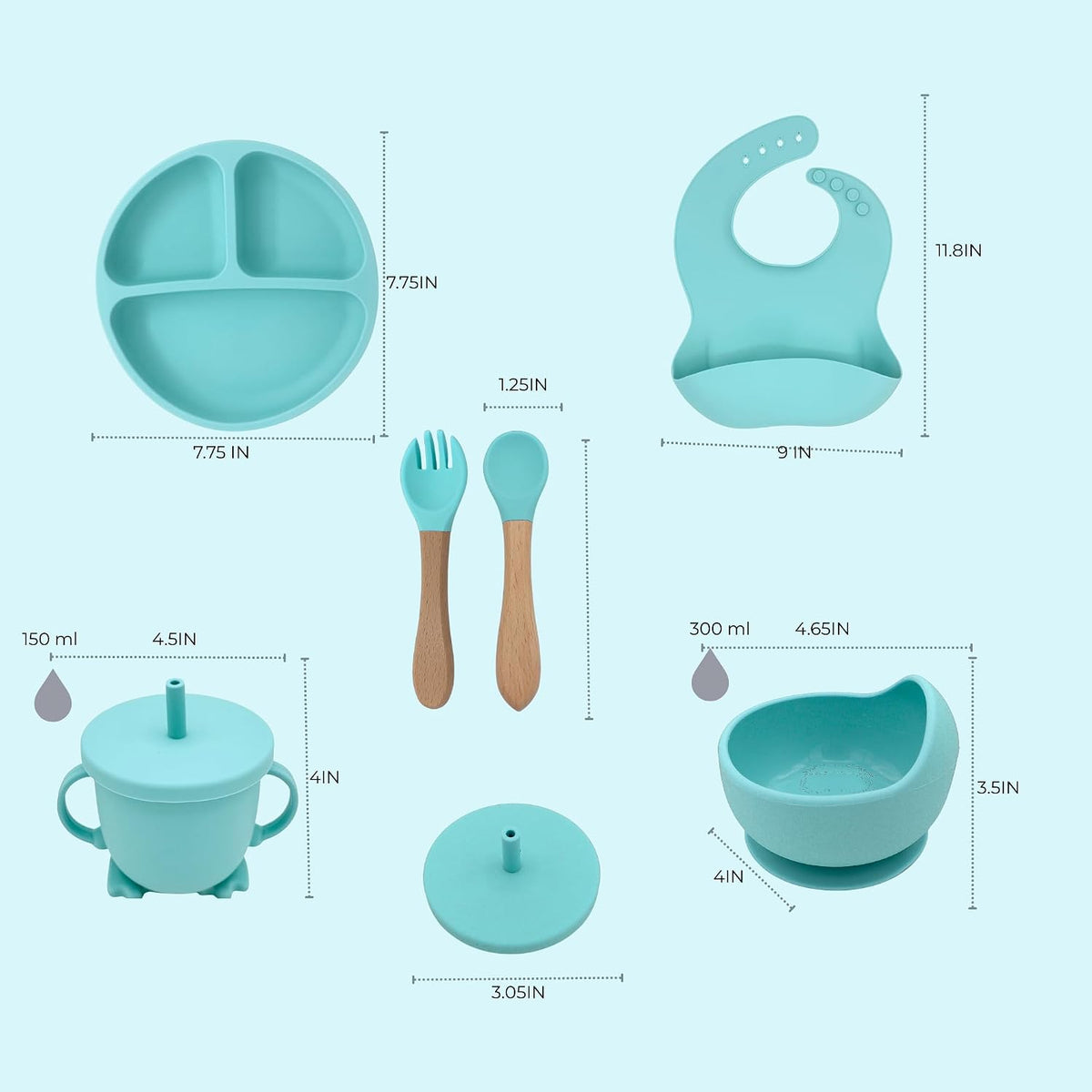 koala Silicone Baby Feeding Set, Baby Spoons Fork Suction Bowl Divided Plate Bib Cup Food Eating Utensils - 6+ Months (LIght Brown)