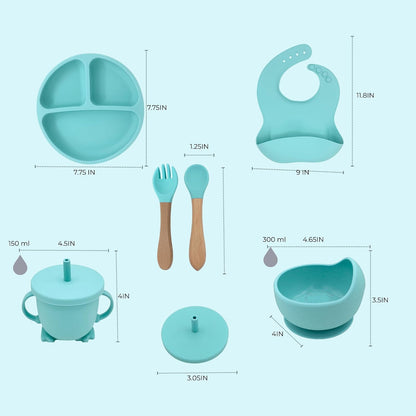 koala Silicone Baby Feeding Set, Baby Spoons Fork Suction Bowl Divided Plate Bib Cup Food Eating Utensils - 6+ Months (LIght Brown)