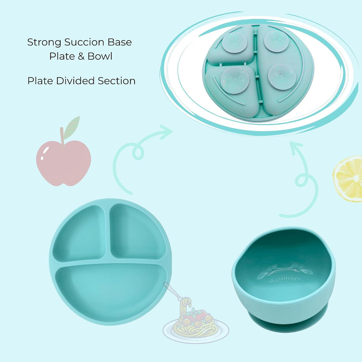 koala Silicone Baby Feeding Set, Baby Spoons Fork Suction Bowl Divided Plate Bib Cup Food Eating Utensils - 6+ Months (LIght Brown)