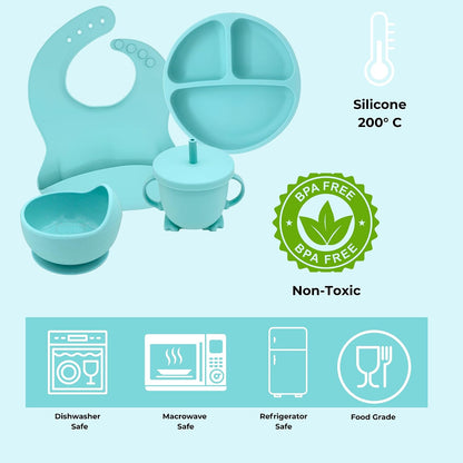 koala Silicone Baby Feeding Set, Baby Spoons Fork Suction Bowl Divided Plate Bib Cup Food Eating Utensils - 6+ Months (LIght Brown)