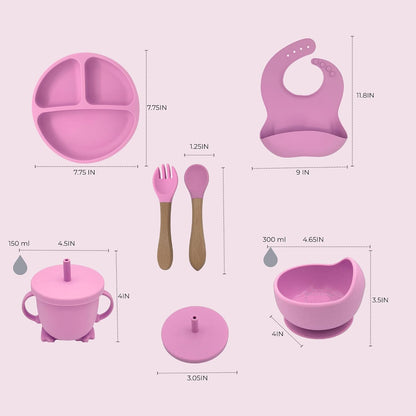 koala Silicone Baby Feeding Set, Baby Spoons Fork Suction Bowl Divided Plate Bib Cup Food Eating Utensils - 6+ Months (LIght Brown)