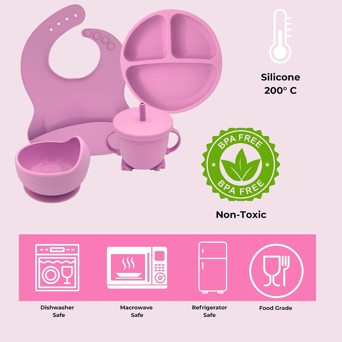 koala Silicone Baby Feeding Set, Baby Spoons Fork Suction Bowl Divided Plate Bib Cup Food Eating Utensils - 6+ Months (LIght Brown)