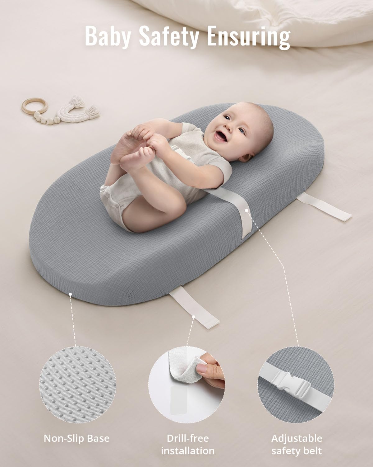 Contoured Changing Pad with Soft & Washable Cover, Waterproof Lining Foam Baby Changing Table Pads for Dresser Top, Secure with Security Strap and Two High Curved Sides, 32”×16”, Sage Green