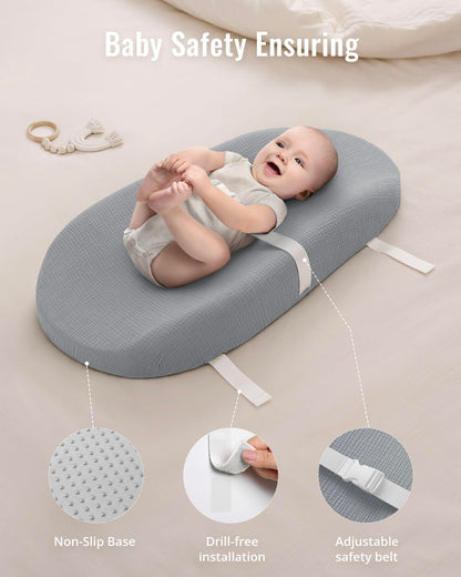 Contoured Changing Pad with Soft & Washable Cover, Waterproof Lining Foam Baby Changing Table Pads for Dresser Top, Secure with Security Strap and Two High Curved Sides, 32”×16”, Sage Green